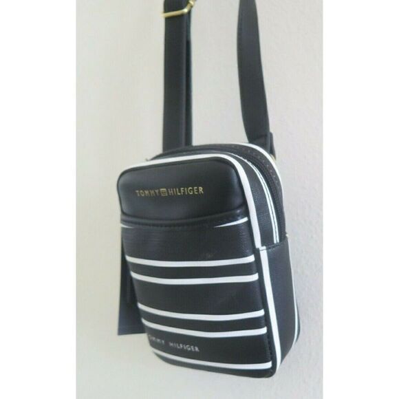 Tommy Hilfiger 69J4451 001 Black/White Striped PU Leather Small Crossbody Bag - Picture 4 of 8
